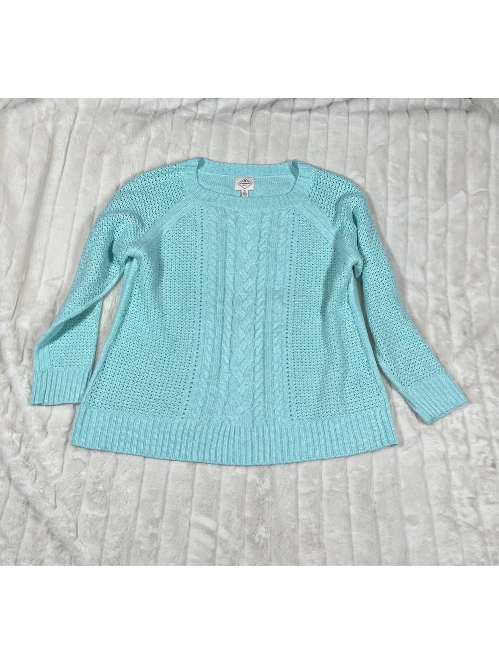 St. John's Bay XL Light Aqua Blue Sheer Loose Knit Office Work Spring Sweater
